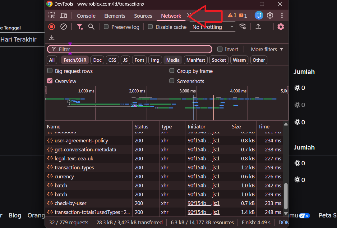 Tab Network di Developer Tools
